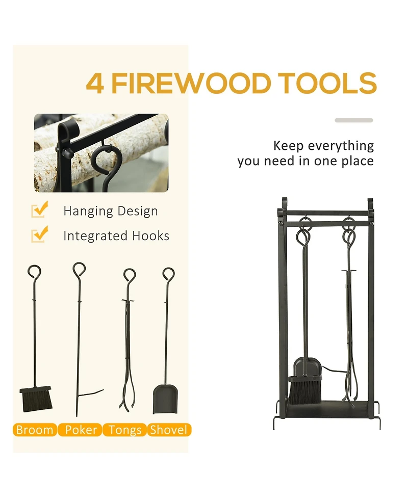 Homcom 30.25" 2-Tier Indoor Outdoor Firewood Rack with Tools,