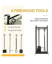 Homcom 30.25" 2-Tier Indoor Outdoor Firewood Rack with Tools,