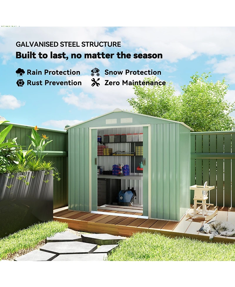 Outsunny 7' x 4' Outdoor Galvanized Metal Garden Storage Shed, Light