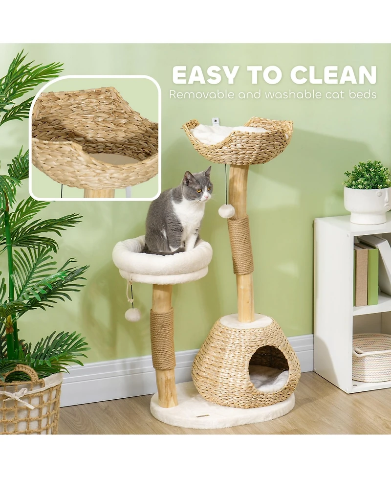 PawHut 41" Cat Tree for Indoor Cats with Wooden Cat Scratching Posts, Condo