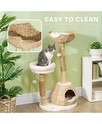 PawHut 41" Cat Tree for Indoor Cats with Wooden Cat Scratching Posts, Condo