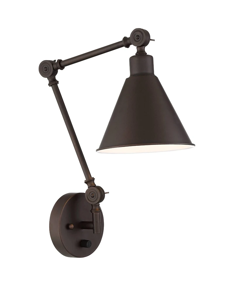 360 Lighting Wray Modern Industrial Swing Arm Wall Lamps Set of 2 Dark Bronze Plug-in 6" Light Fixture Up Down for Bedroom Reading Living Room Ha
