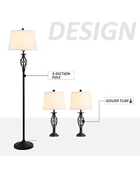 Homcom 3 Piece Floor Lamps with Rounded Base and Steel Pole, and