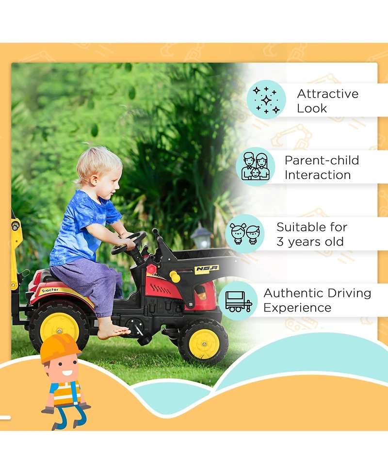 Aosom Kids Ride On Excavator/Bulldozer, Pedal Car Digger Toy