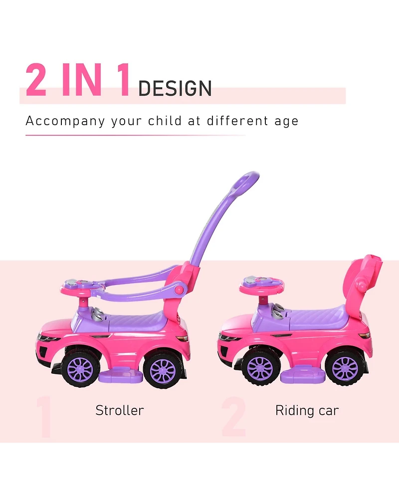 Aosom 3 in 1 Push Car, Sliding Car with Horn Music Light