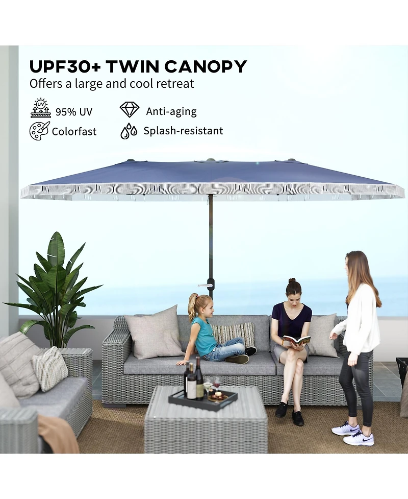 Outsunny 15ft UPF30+ Extra Large Patio Umbrella Market Umbrella, Dark