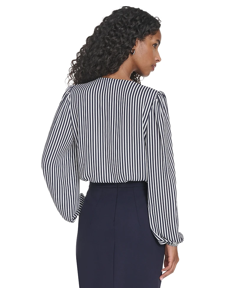 Tommy Hilfiger Women's Striped V-Neck Ruffle Top