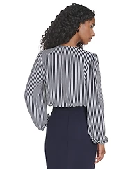 Tommy Hilfiger Women's Striped V-Neck Ruffle Top