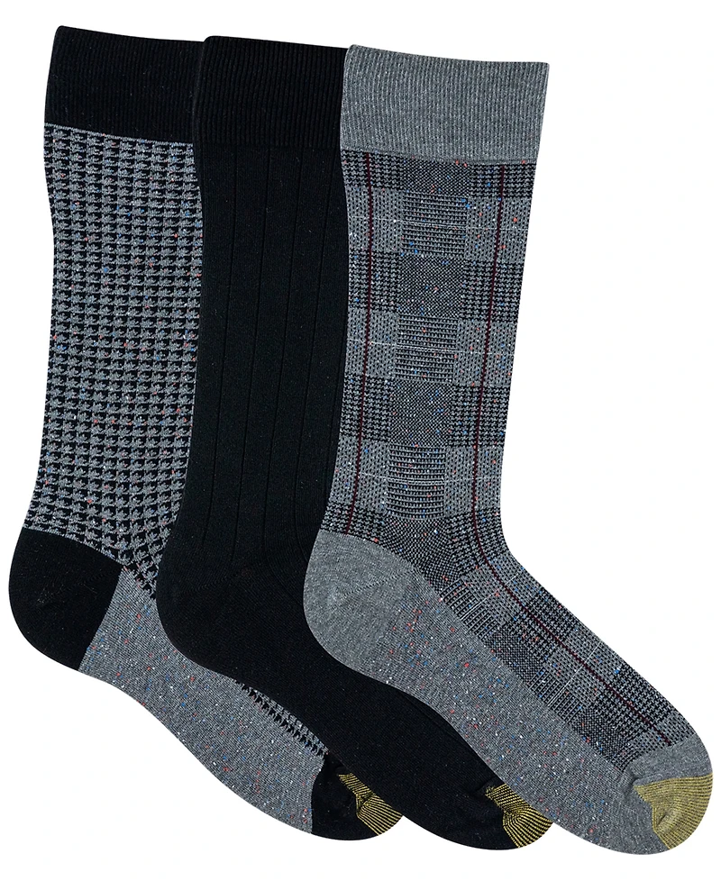 Gold Toe Men's 3-Pack Saville Tweed Reinforced Crew Socks