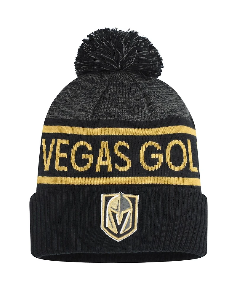 Fanatics Men's Black/Heather Charcoal Vegas Golden Knights Authentic Pro Rink Cuffed with Pom Knit Hat