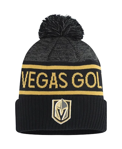 Fanatics Men's Black/Heather Charcoal Vegas Golden Knights Authentic Pro Rink Cuffed with Pom Knit Hat