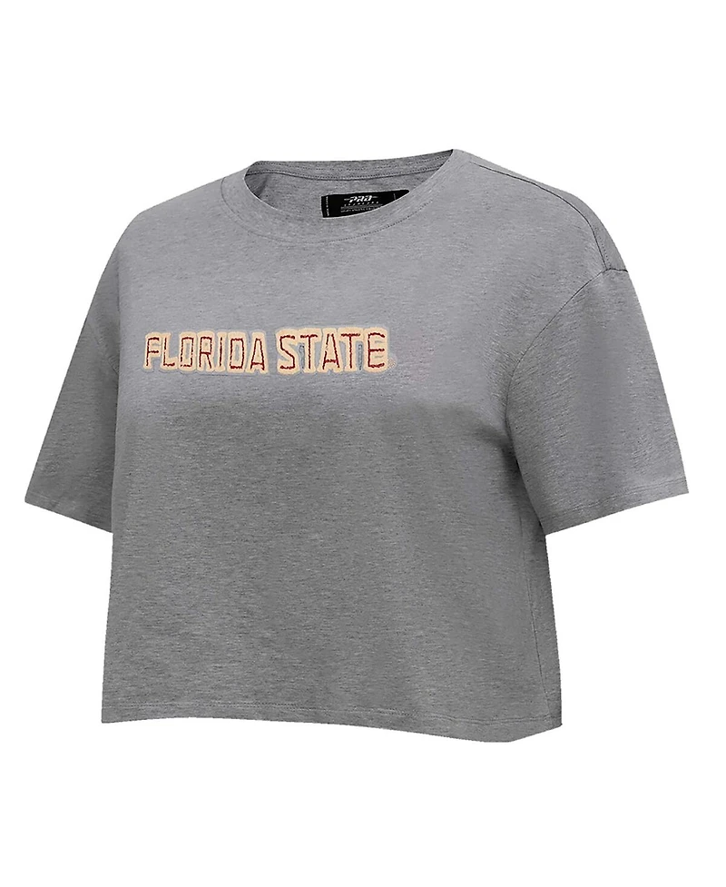 Pro Standard Women's Heather Charcoal Florida State Seminoles Tonal Neutral Boxy Cropped T-Shirt