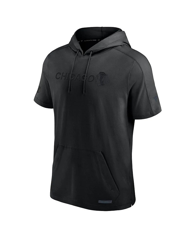 Fanatics Men's Black Chicago Blackhawks Authentic Pro Road Lightweight Short Sleeve Pullover Hoodie