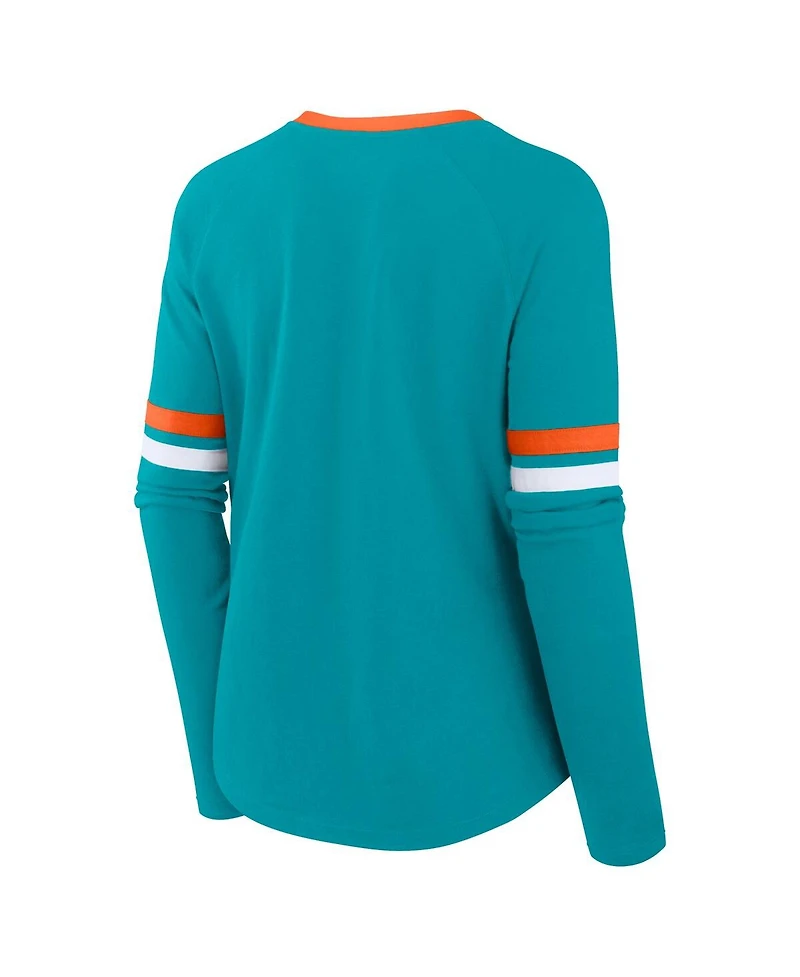 Fanatics Women's Aqua Miami Dolphins Won and Done Lace-Up Long Sleeve Fashion Top