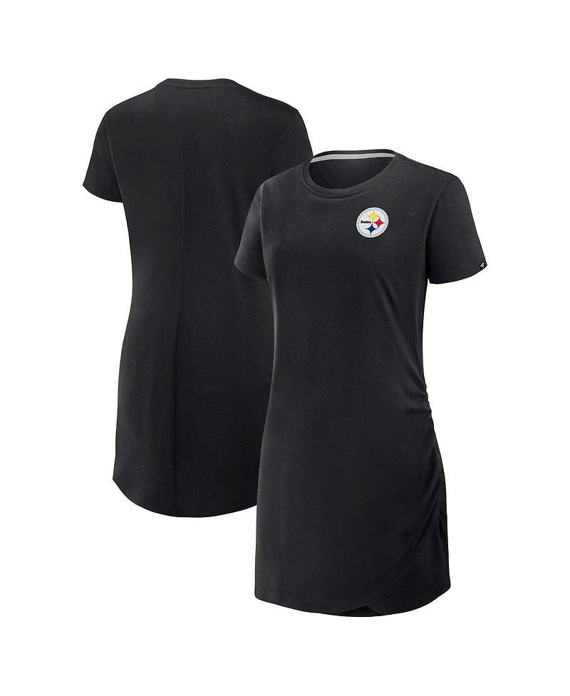 Fanatics Women's Black Pittsburgh Steelers Ruched Drape T-Shirt Dress