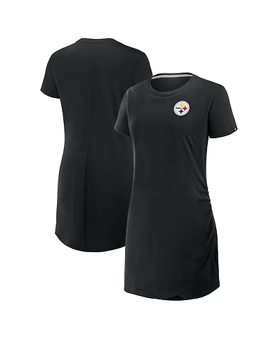 Fanatics Women's Black Pittsburgh Steelers Ruched Drape T-Shirt Dress