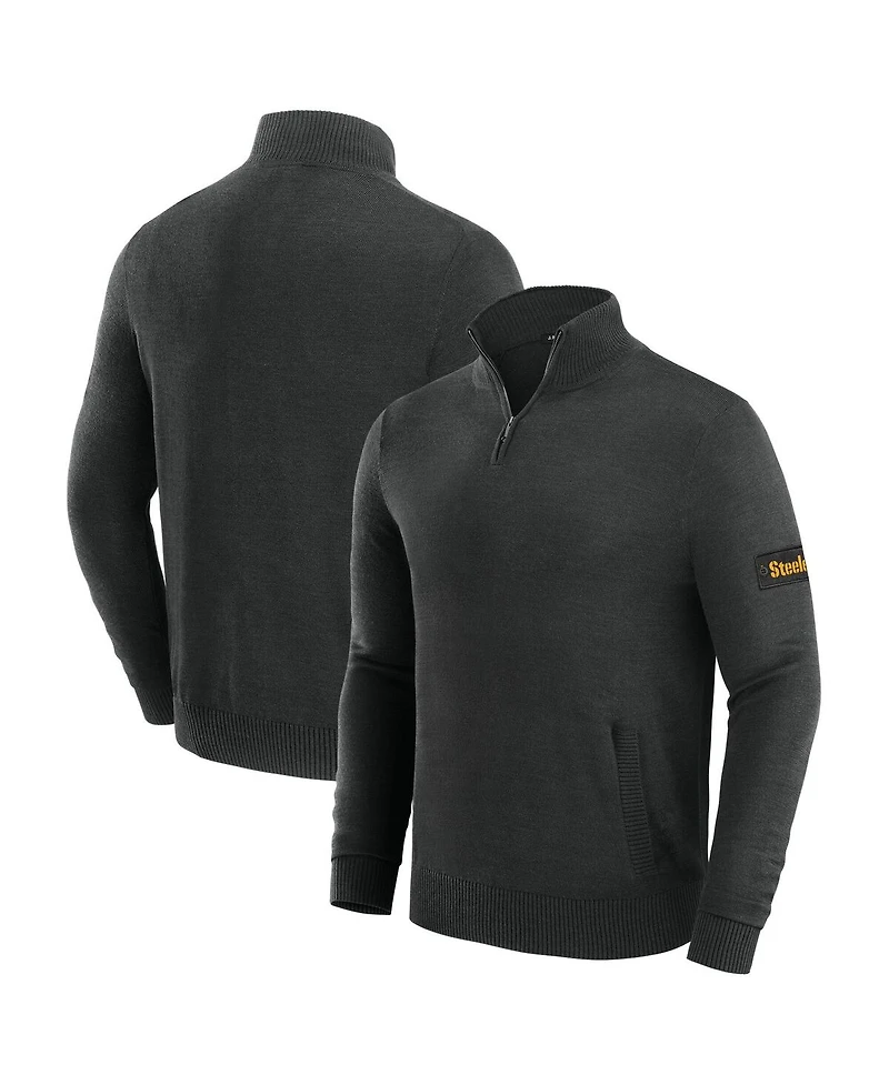 J. Palmer Men's Black Pittsburgh Steelers Franchise Quarter-Zip Sweater
