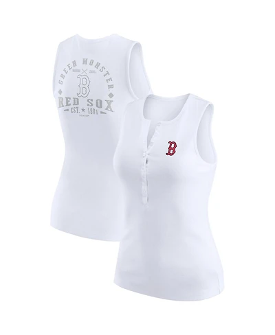 Wear by Erin Andrews Women's White Boston Red Sox Rib-Knit Henley Tank Top