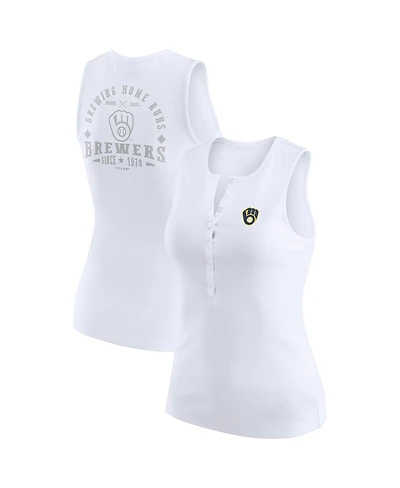 Wear by Erin Andrews Women's White Milwaukee Brewers Rib-Knit Henley Tank Top