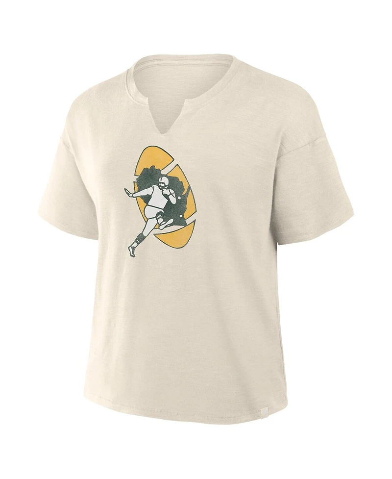 Fanatics Women's Cream Green Bay Packers Trick Play Slub Boxy T-Shirt