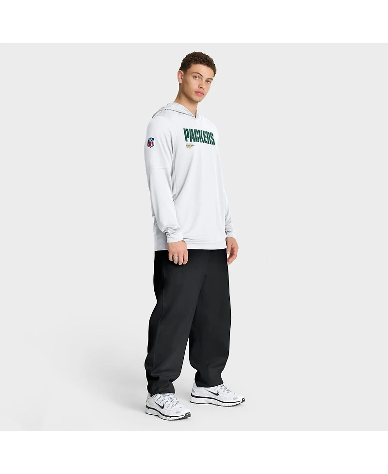 Nike Men's White Green Bay Packers Sideline Pure Fury Performance Long Sleeve Hoodie T-Shirt