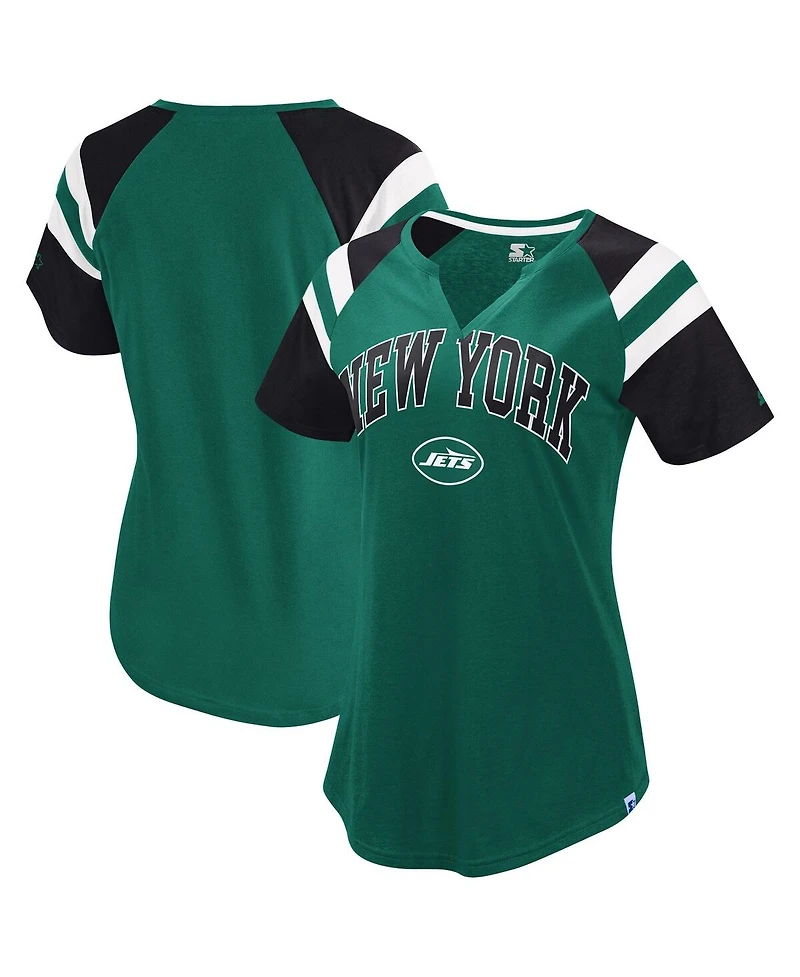 Starter Women's Green New York Jets Game On Notch Neck Raglan T-Shirt