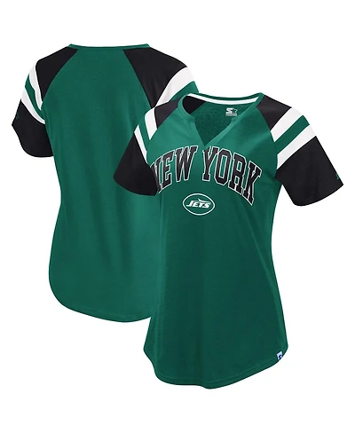 Starter Women's Green New York Jets Game On Notch Neck Raglan T-Shirt
