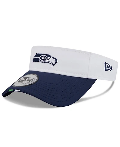 New Era Men's White/College Navy Seattle Seahawks 2025 Nfl Training Camp Adjustable Visor Hat