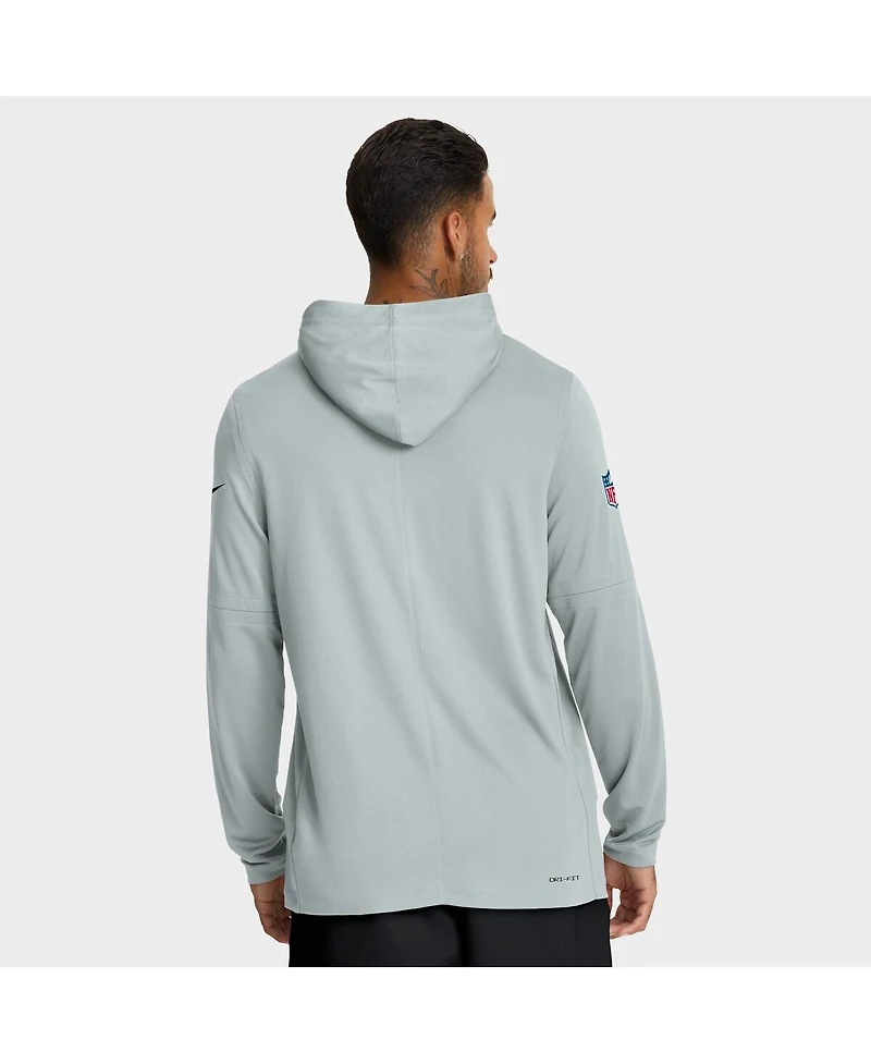 Nike Men's Silver Las Vegas Raiders Sideline Pure Fury Performance Long Sleeve Hoodie T-Shirt