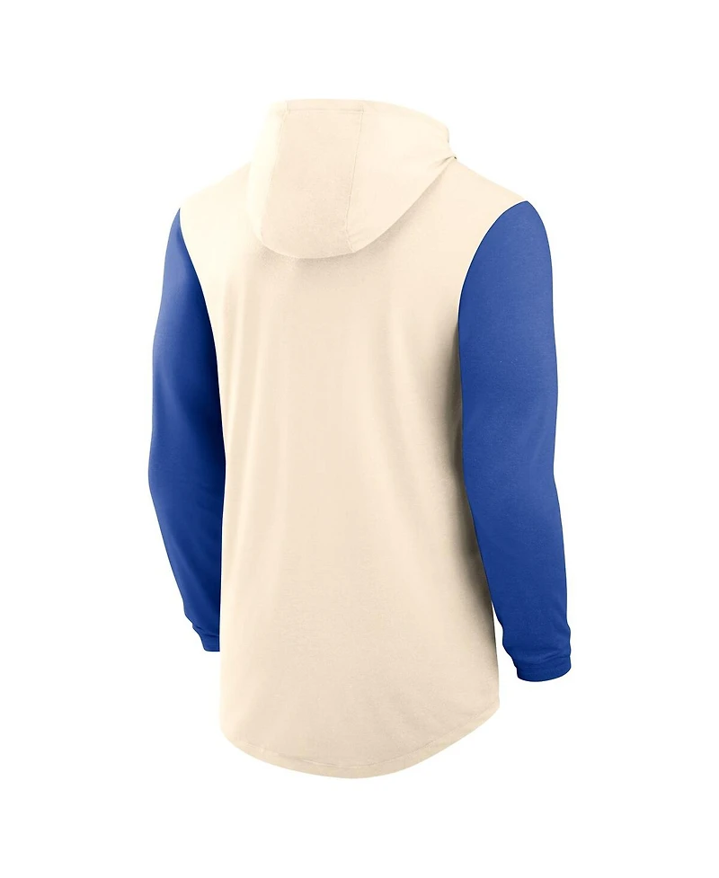 Nike Men's Natural/Royal Florida Gators Legacy Color-Block Tri-Blend Performance Long Sleeve Hoodie T-Shirt