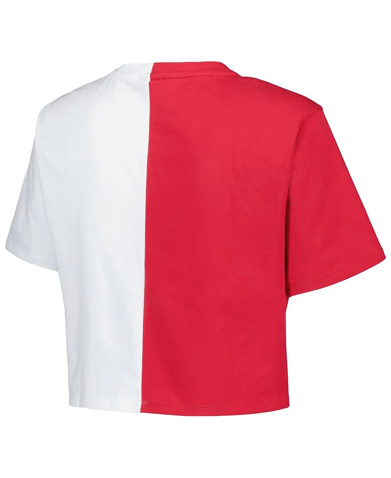 Hype and Vice Women's Crimson/White Oklahoma Sooners Color Block Brandy Cropped T-Shirt