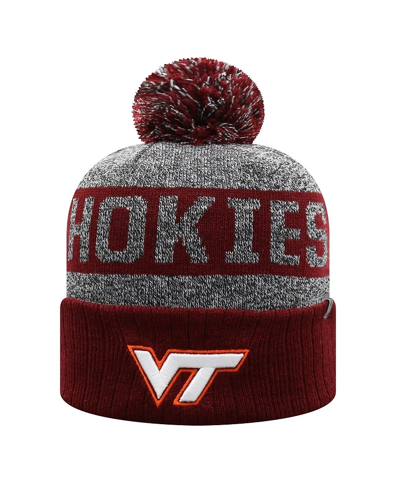 Top of the World Men's Garnet Virginia Tech Hokies Below Zero Cuffed with Pom Knit Hat