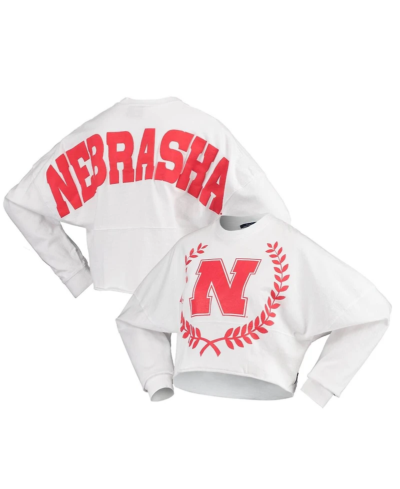 Spirit Jersey Women's White Nebraska Huskers Laurels Crop Long Sleeve T-Shirt