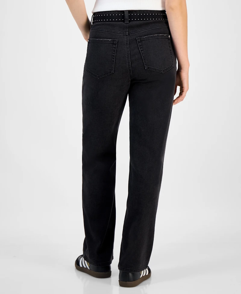 Tinseltown Juniors' Belted Slim-Fit Wide-Leg Jeans