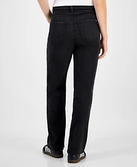 Tinseltown Juniors' Belted Slim-Fit Wide-Leg Jeans