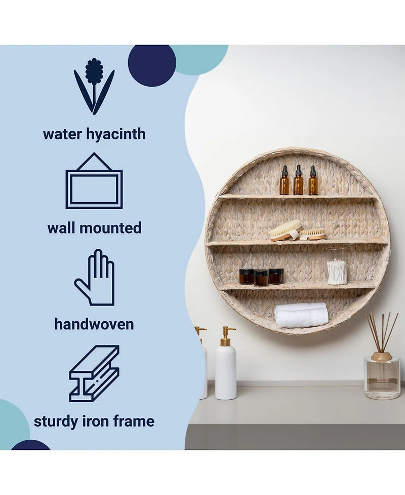 Annulus 24.61" 3-Shelf Circular Hand-Woven Hyacinth Wall Rack