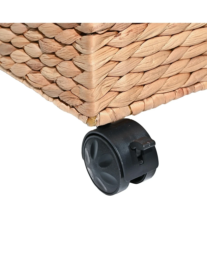 Happimess Ashton 18.11" Classic Farmhouse Hand-Woven Hyacinth Rolling Filing Basket with Lid and 360 Degree Lockable Wheels