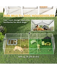 PawHut Two Room Outdoor Dog Kennel with Roof, Cover, 19.7' x 7.5' x 5.2'