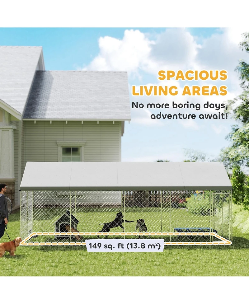 PawHut 19.7' x 7.5' x 7.9' Outdoor Dog Kennel with Roof, Secure Latch