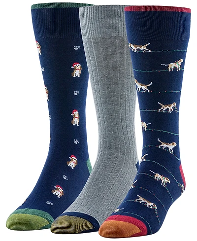 Gold Toe Men's 3-Pack Holiday Hound Reinforced Toe Crew Socks