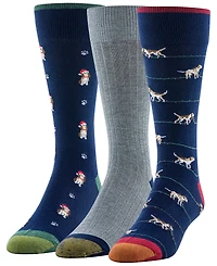 Gold Toe Men's 3-Pack Holiday Hound Reinforced Toe Crew Socks