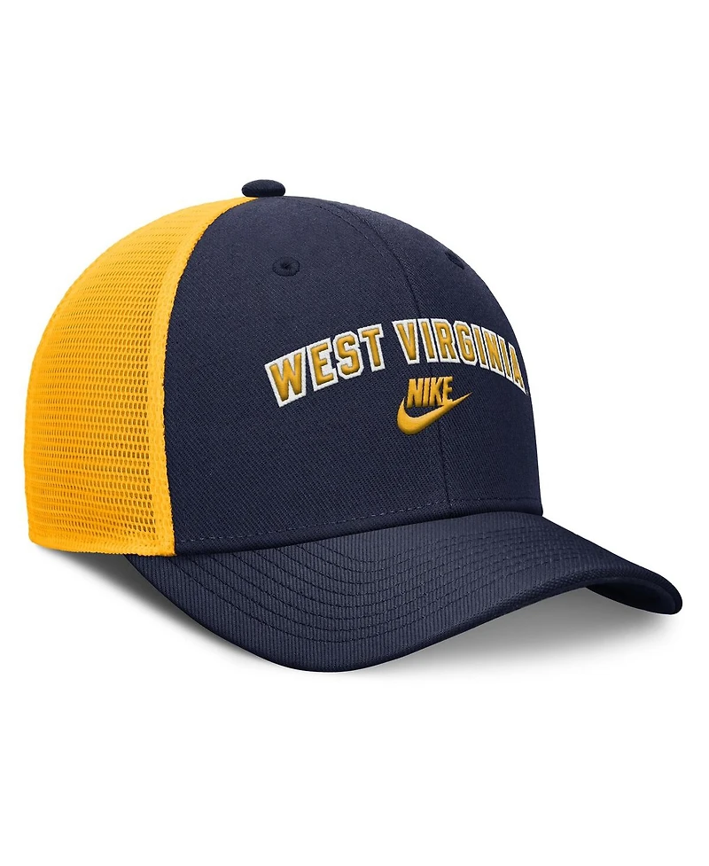 Nike Men's Navy/Gold West Virginia Mountaineers Legacy Arch Rise Performance Trucker Adjustable Hat