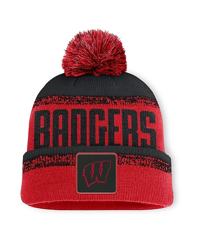 Fanatics Men's Red/Black Wisconsin Badgers Thrive Cuffed Knit with Pom Hat