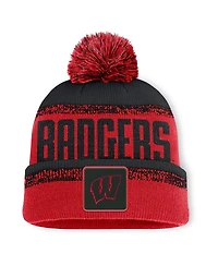 Fanatics Men's Red/Black Wisconsin Badgers Thrive Cuffed Knit with Pom Hat