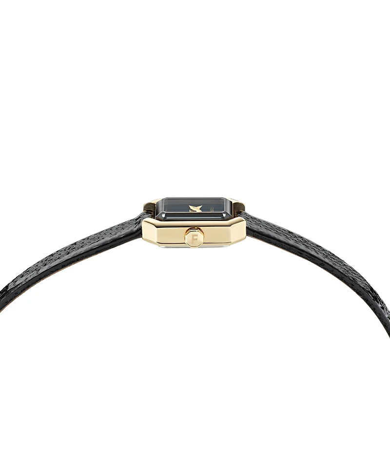 Ferragamo Women's Swiss Crystal Petite Black Leather Strap Watch 15x20mm
