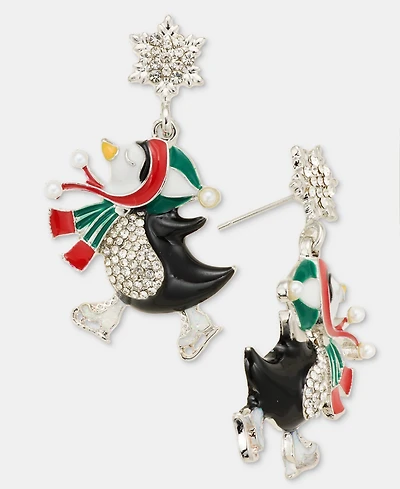 Holiday Lane Pave & Imitation Pearl Penguin Drop Earrings, Macy's Exclusive