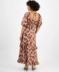 And Now This Women's Ruffle-Trim Puff-Sleeve Maxi Dress, Macy's Exclusive