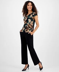 Kasper Women's Printed Cowl Neck Cap Sleeve Top