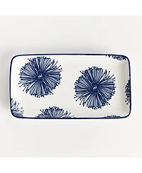 Stria Starburst 8" Trays, Set of 4 - Dark Blue/White Ceramic