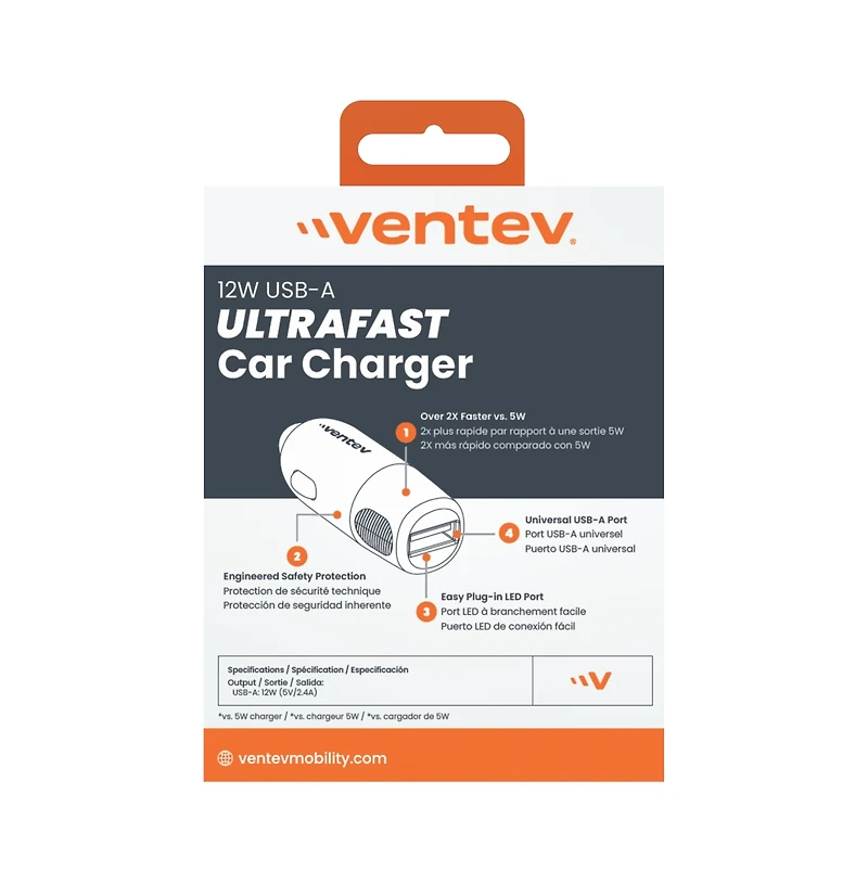 Ventev 12W Usb A Universal Car Charger-Gray
